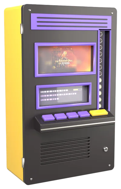 Automat mit dem The Golden Owl of Athena-Logo auf dem Bildschirm