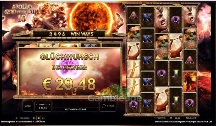 Apollo God of the Sun 10 Win Ways des Entwicklers Novomatic.