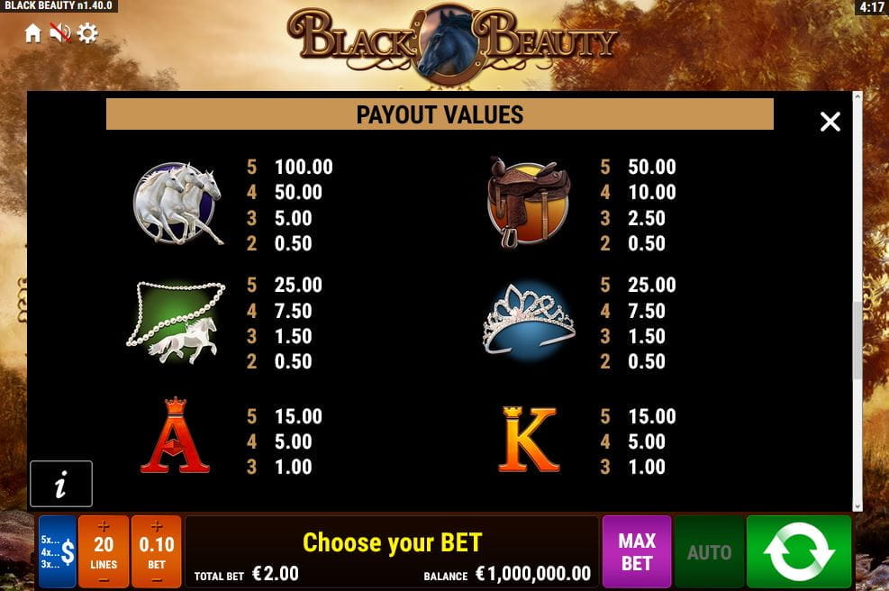 Black Beauty Paytable