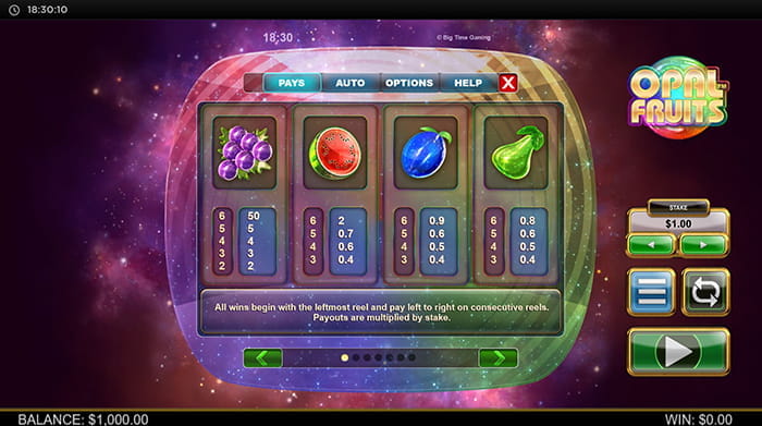 Opal Fruits Online Paytable