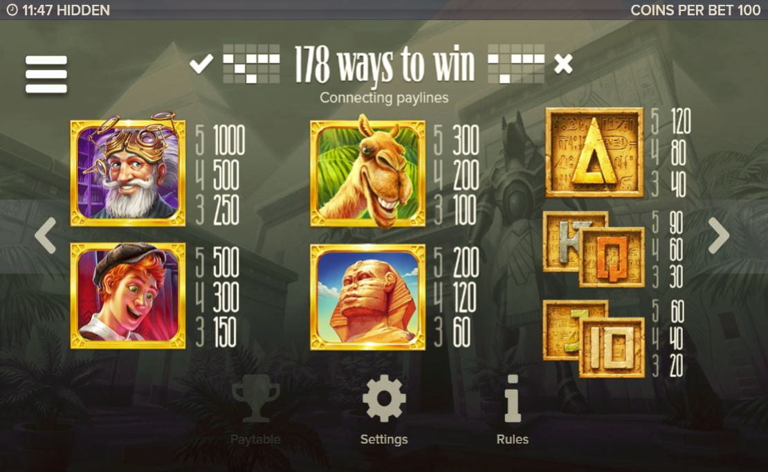 Hidden Online Paytable