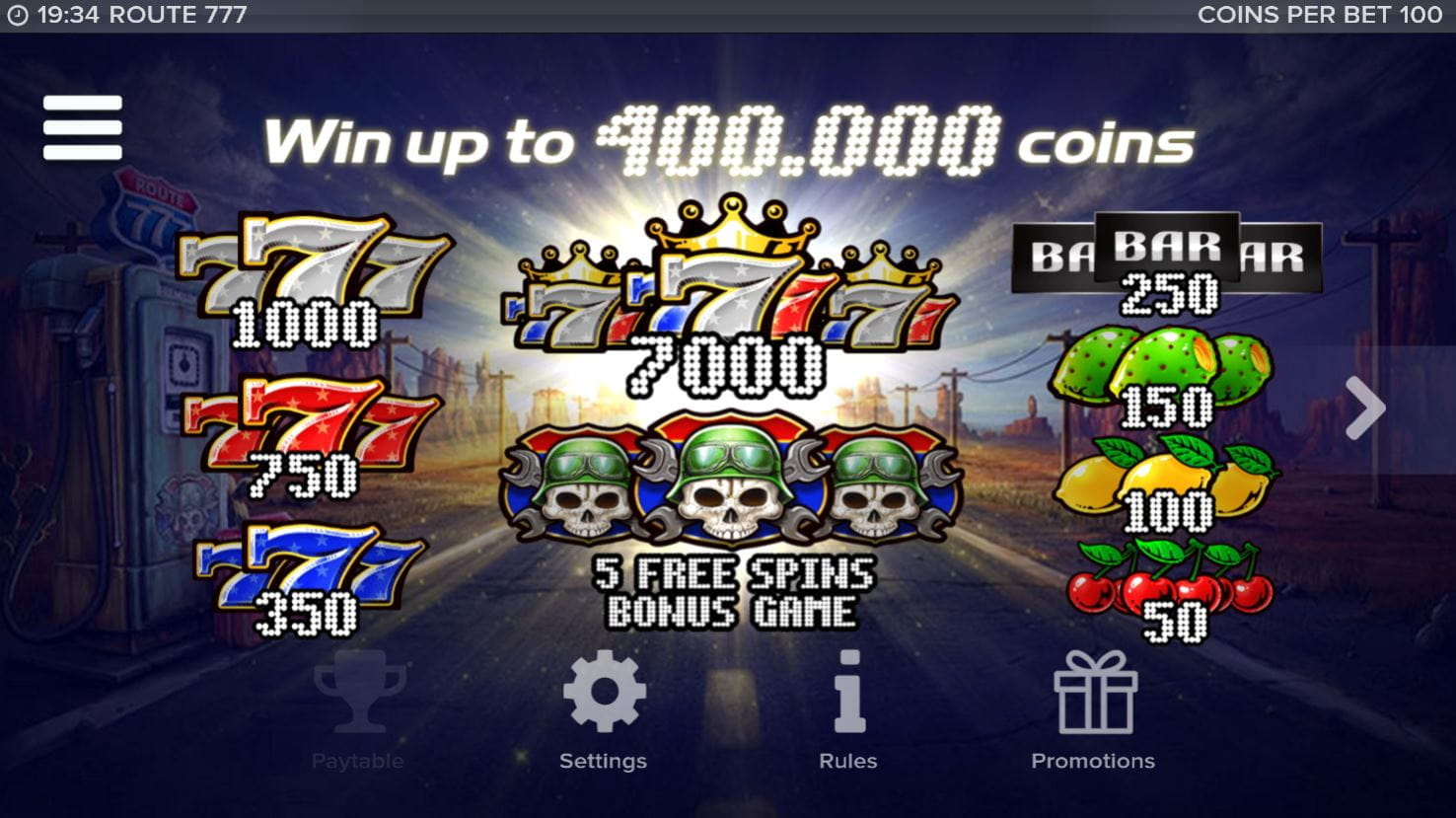Route 777 Online Paytable