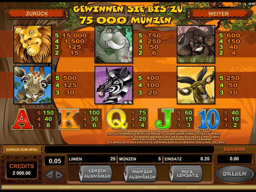 Mega Moolah Online Paytable