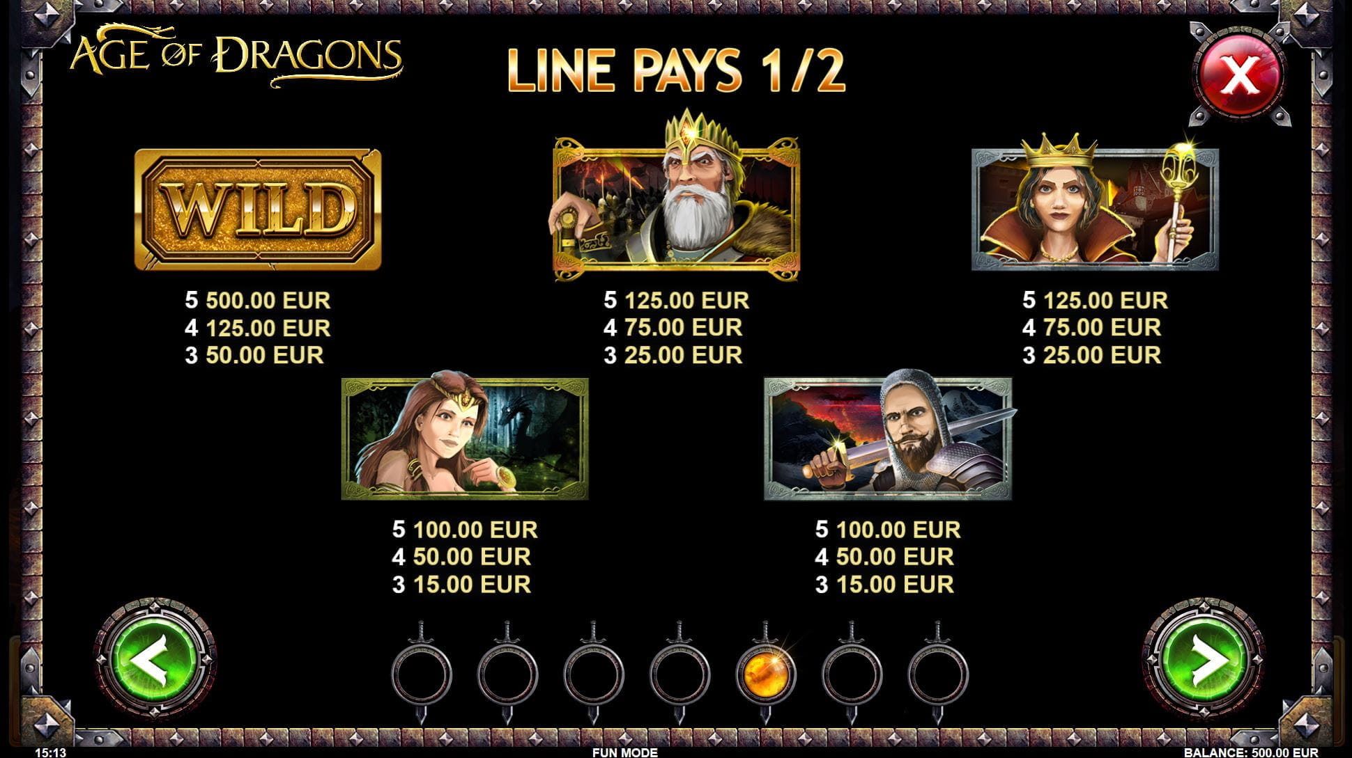 Age of Dragons Online Paytable