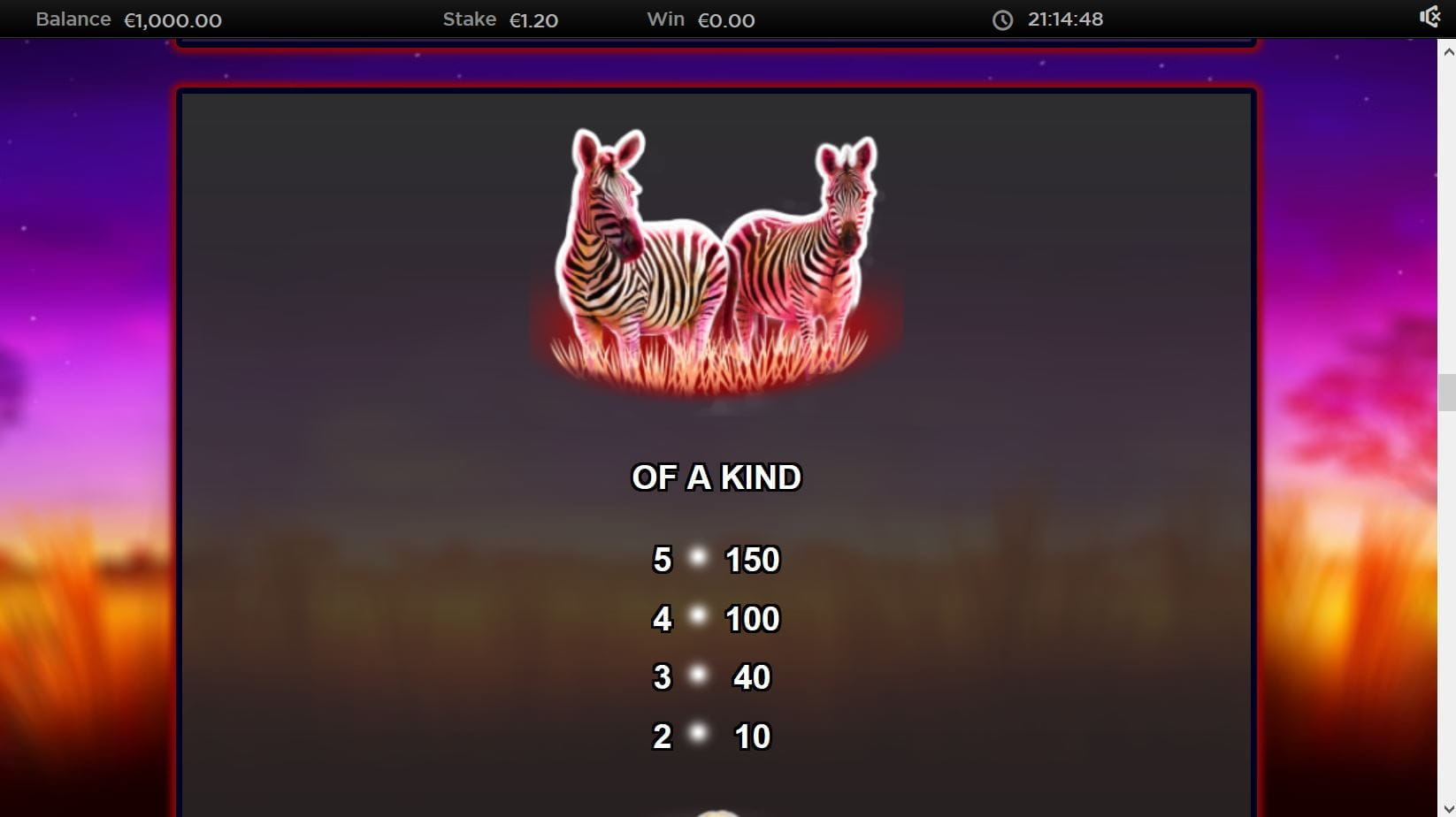Silver Lion Online Paytable