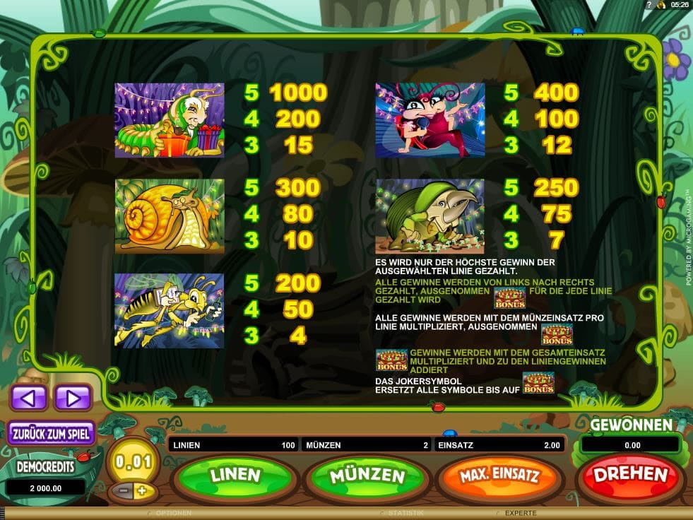Cashapillar Online Paytable