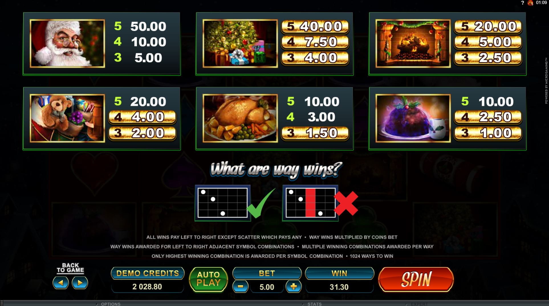 Secret Santa Online Paytable