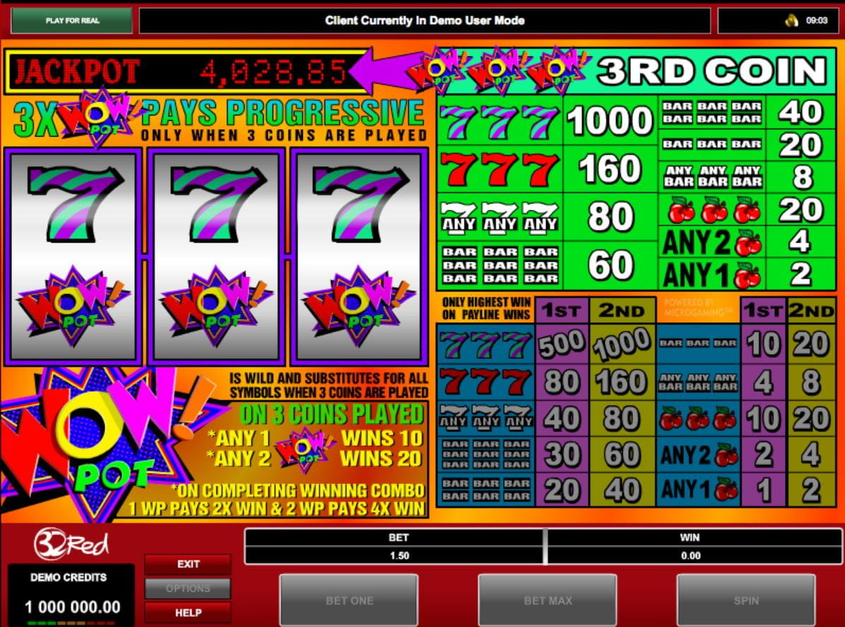 Wow Pot Online Paytable