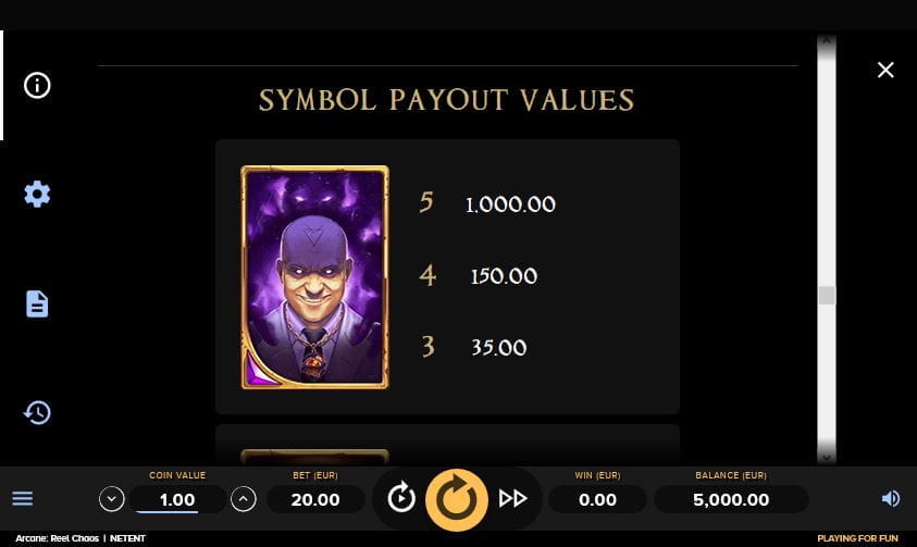 Arcane Reel Chaos Paytable