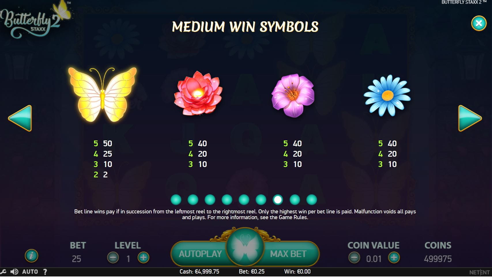 Butterfly Staxx 2 Paytable