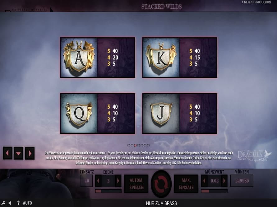 Dracula Paytable