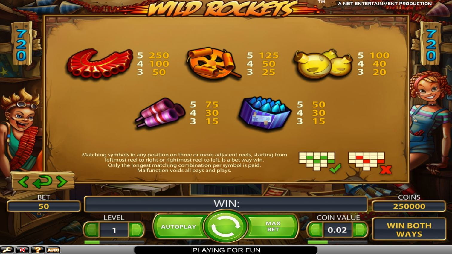 Wild Rockets Paytable
