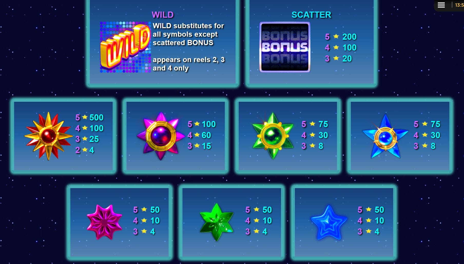 Starmania Online Paytable