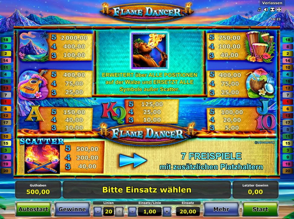 Flame Dancer Paytable