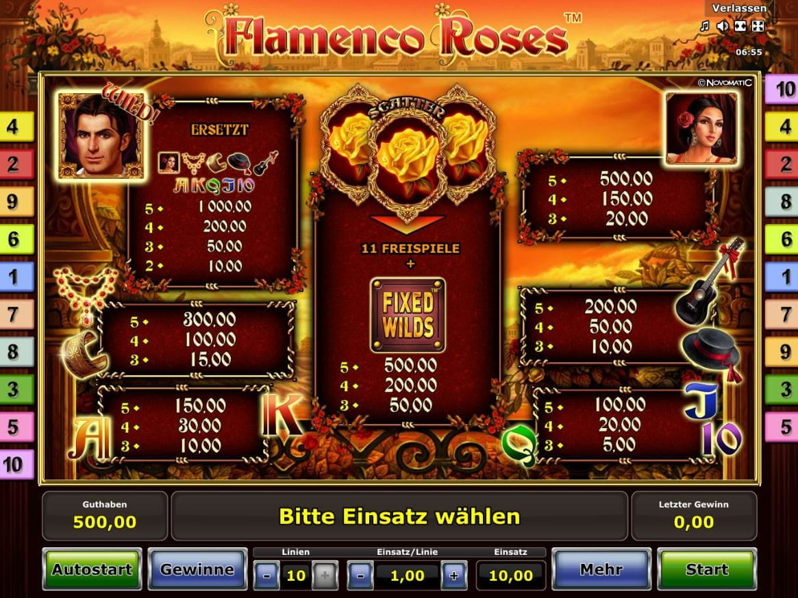 Flamenco Roses Paytable