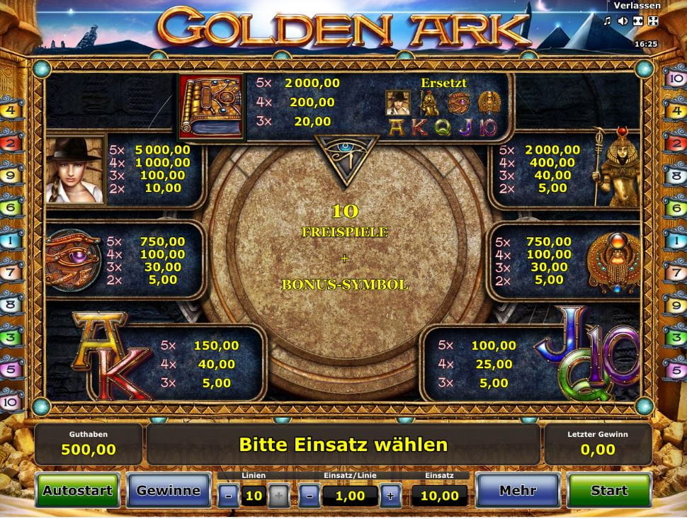 Golden Ark Paytable