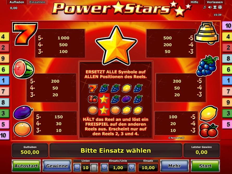 Power Stars Paytable