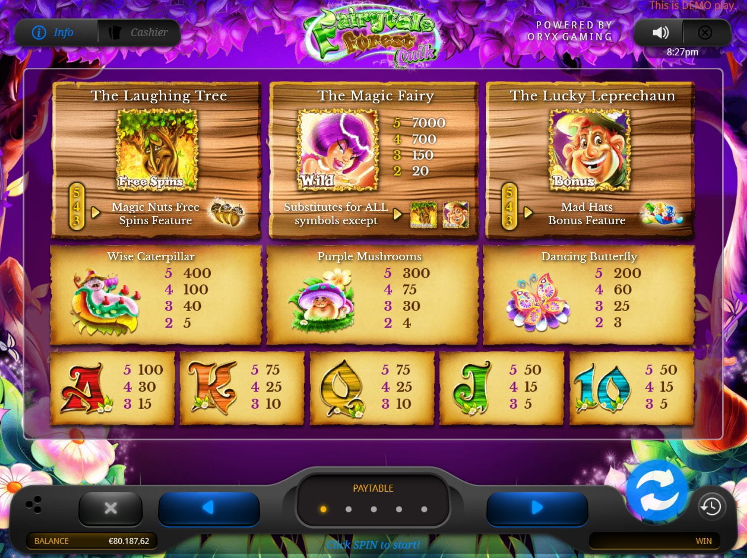 Fairytale Forest Quik Online Paytable
