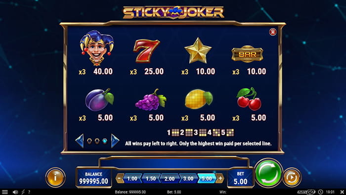 Sticky Joker Paytable