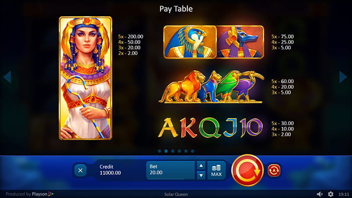 Solar Queen Paytable
