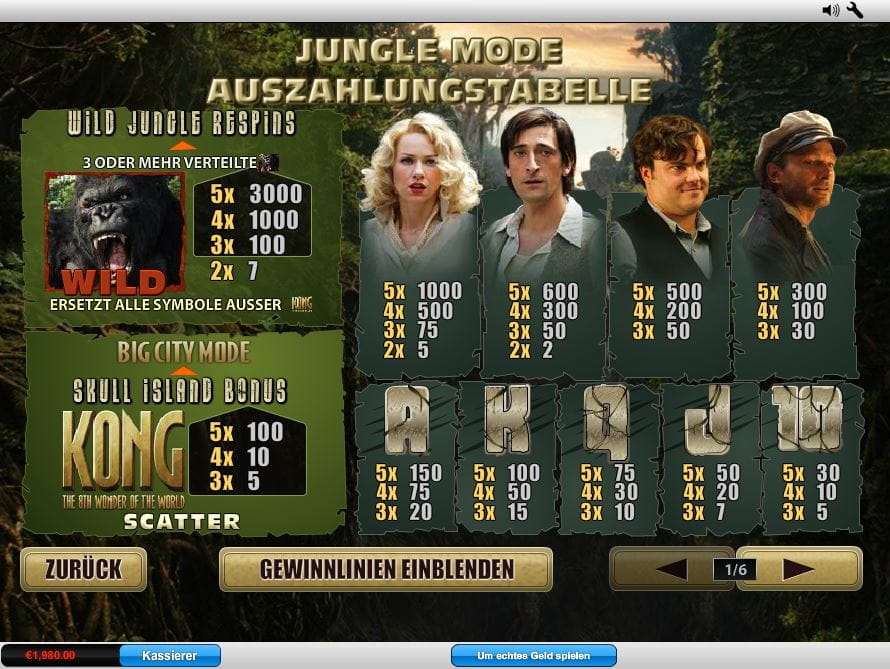 King Kong Paytable