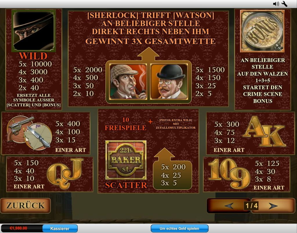Sherlock Mystery Paytable