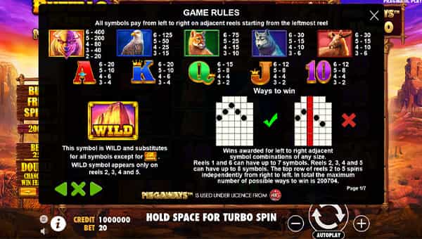 Buffalo King Megaways Online Paytable