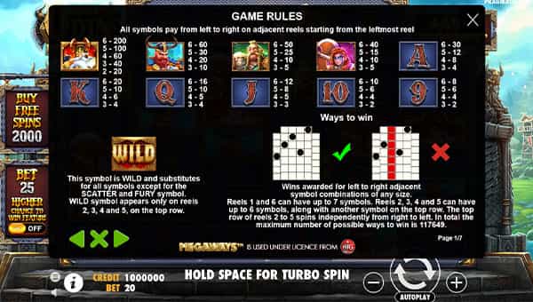 Fury of Odin Megaways Online Paytable