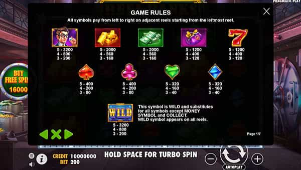 Reel Banks Online Paytable
