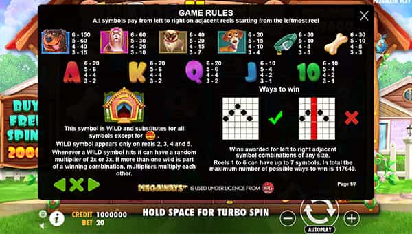 The Dog House Megaways Online Paytable