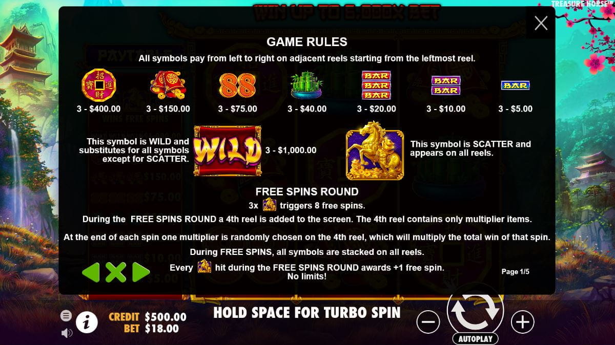 Treasure Horse Online Paytable