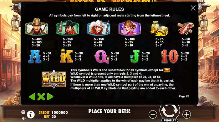 Wild West Gold Online Paytable