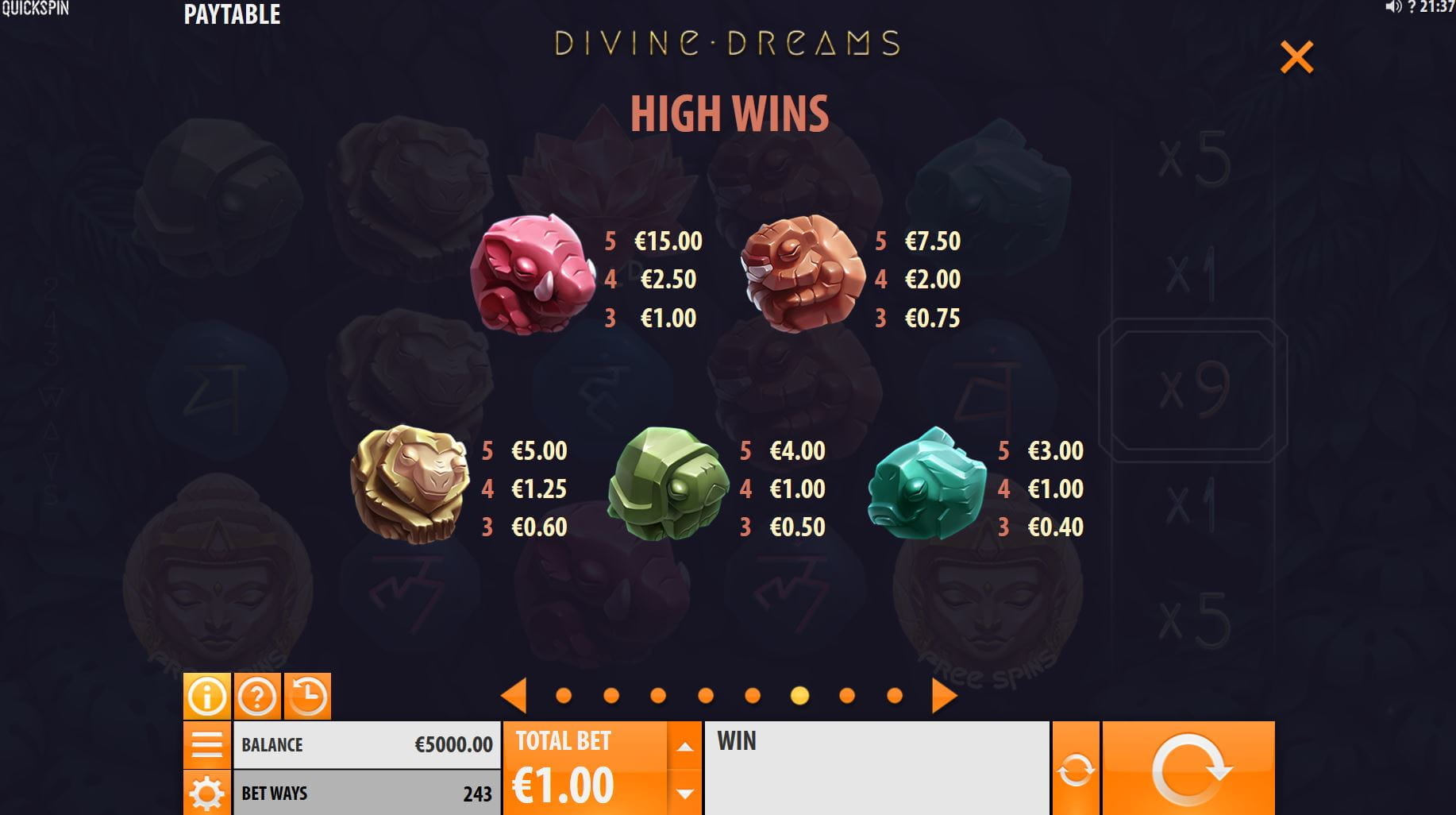 Divine Dreams Paytable