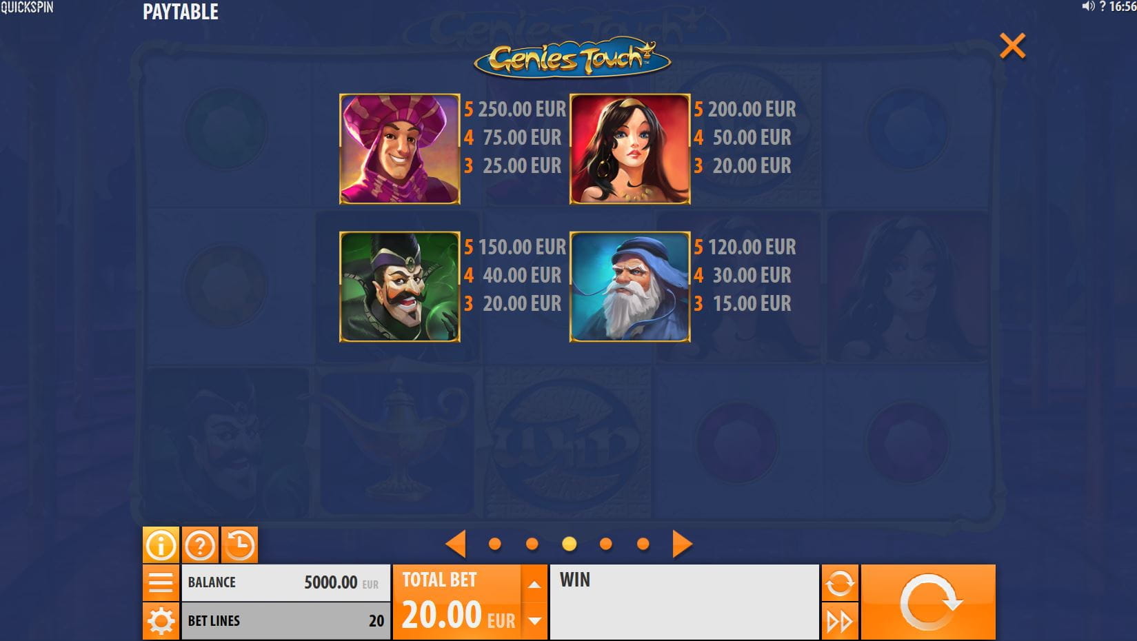 Genies Touch Paytable