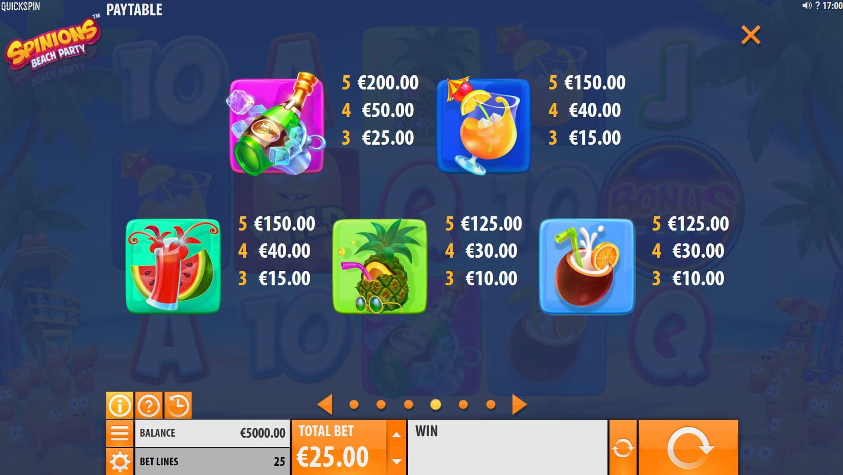 Spinions Paytable