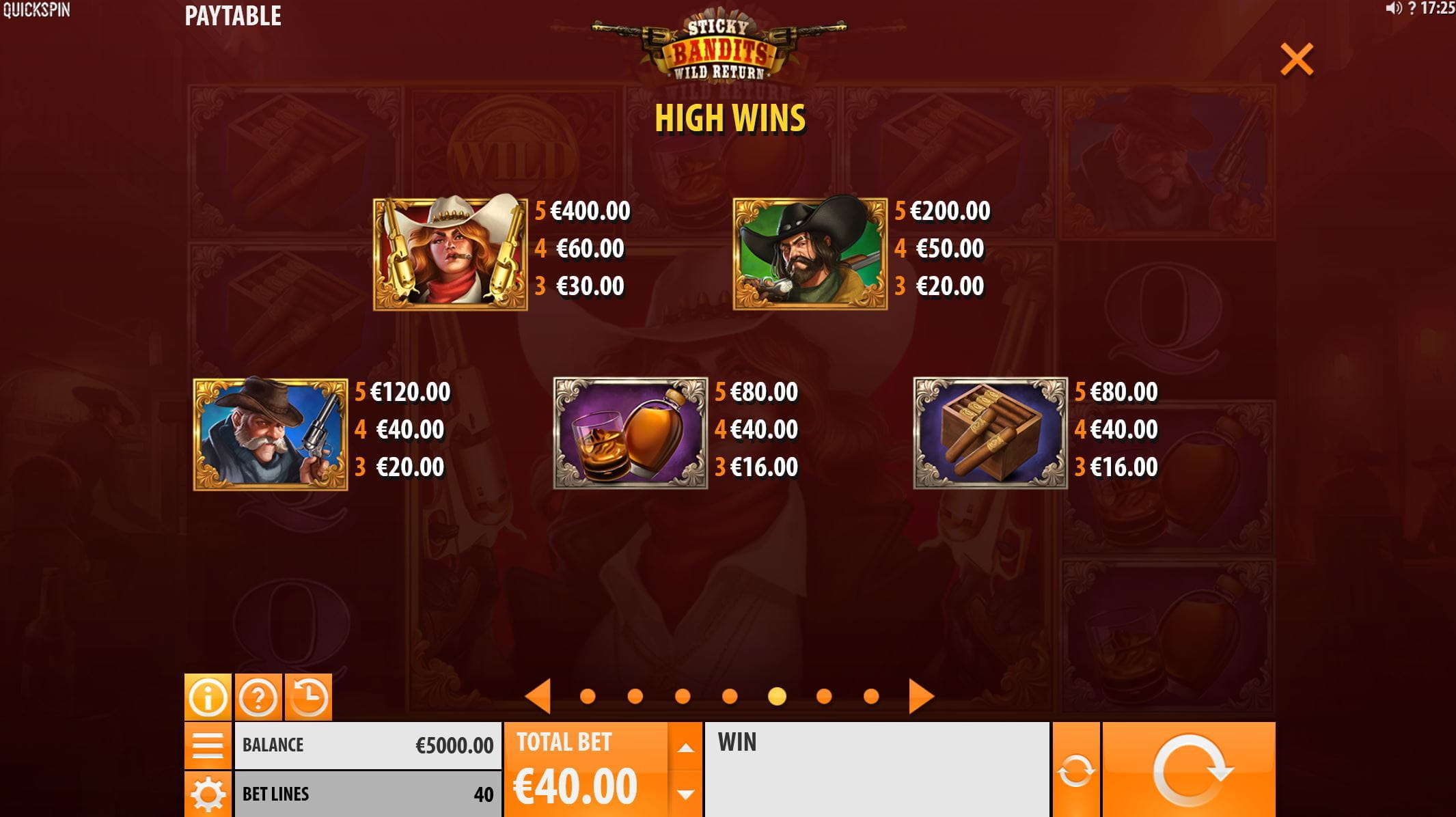 Sticky Bandits: Wild Return Paytable