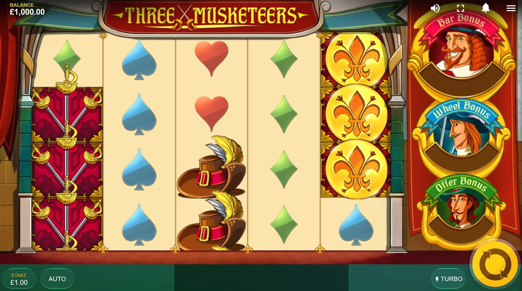 Three Musketeers Online Spielautomat