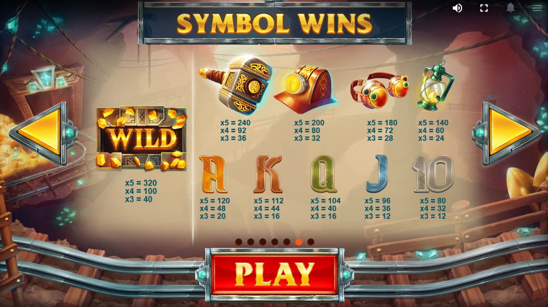 Treasure Mine Online Paytable