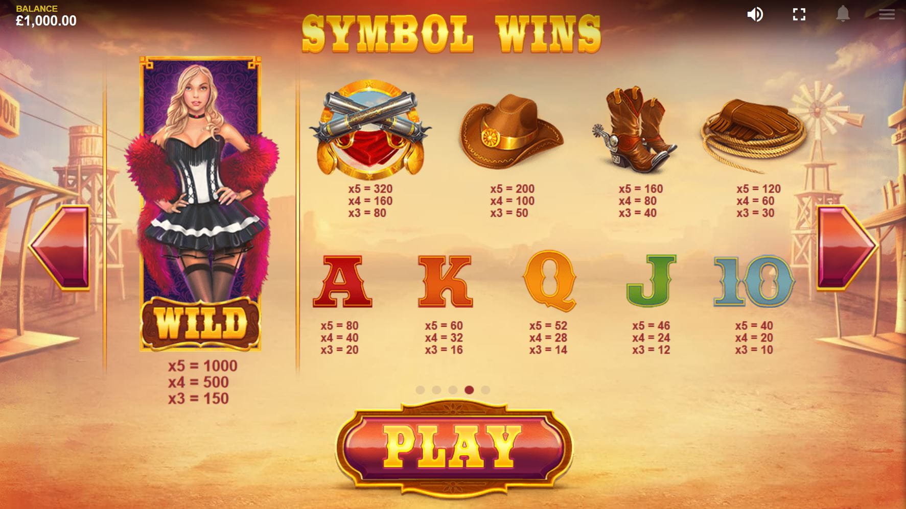 Wild Wild Chest Online Paytable