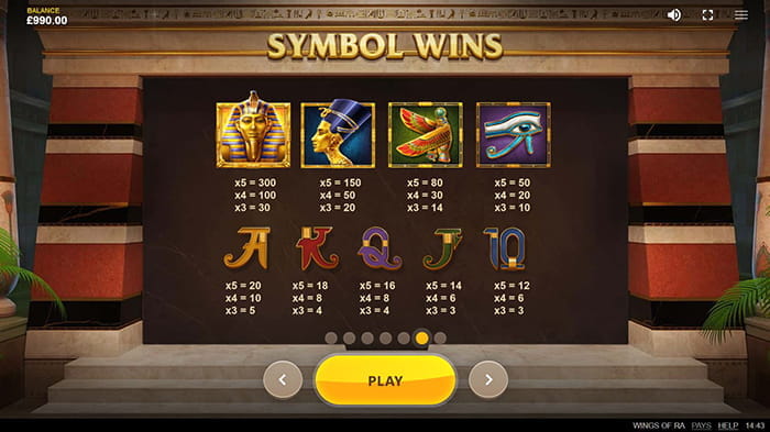 Wings of Ra Online Paytable